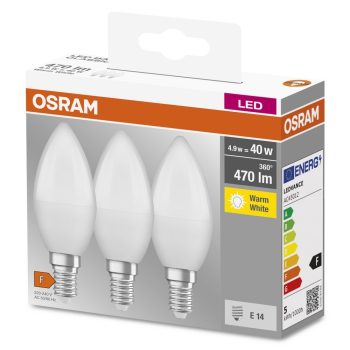 Osram 3db E14 4.9W (40W) 470lm 2700K (melegfehér) LED-es fényforrás   Osram 3db E14 4.9W (40W) 470lm 2700K (melegfehér) LED-es fényforrás