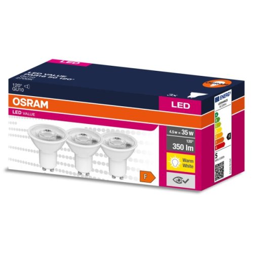 Osram 3db GU10 LED VALUE PAR16 50 120° 4.W (35W) 2700K LED-es fényforrás